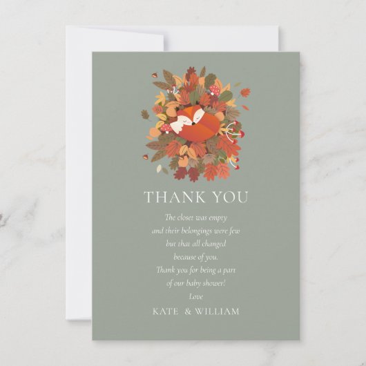 ウッドランドキツネキューブベイビーシャワーありがとうご詩 サンキューカード (正面)