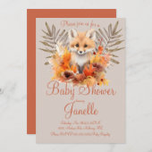 ウッドランドキツネグリーンリーウォーター色ベビーシャワー 招待状 (正面/裏面)