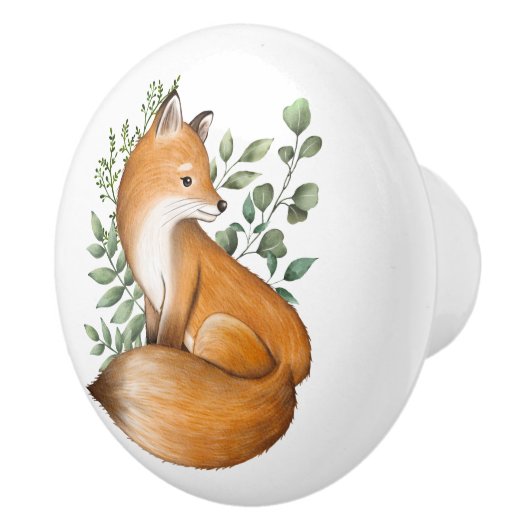 ウッドランドキツネグリーンリーフォレストボタニカル葉 セラミックノブ (右)