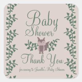 ウッドランドキツネグリーンリーベビーシャワー素朴 スクエアシール
