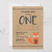 ウッドランドキツネシェブロンボーイファースト誕生日招待 招待状 (正面)