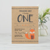 ウッドランドキツネシェブロンボーイファースト誕生日招待 招待状 (スタンド正面)