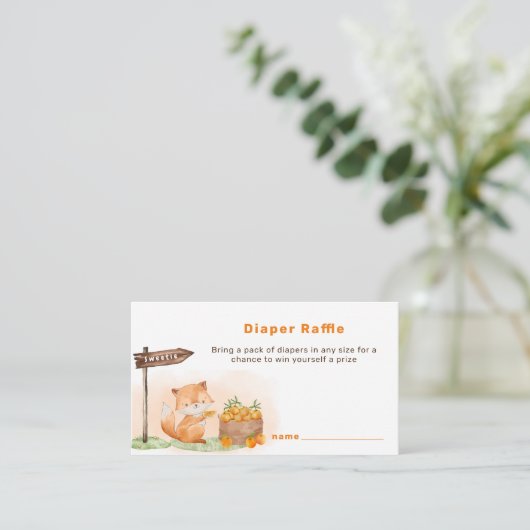 ウッドランドキツネシトラスファームおむつラッフルベビーシャワー エンクロージャーカード (スタンド正面)