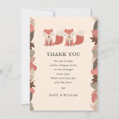 ウッドランドキツネツインズベビーシャワーありがとうご詩 サンキューカード (正面)