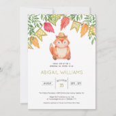 ウッドランドキツネファミリーパーティーミニマルベビーシャワー 招待状 (正面)