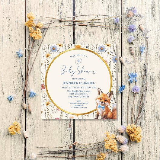 ウッドランドキツネフローラベビーガールシャワー 招待状