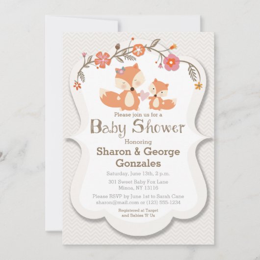 ウッドランドキツネフローラベビーシャワー招待状 招待状 (正面)
