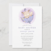 ウッドランドキツネフローラ傘パープルベビーシャワー 招待状 (正面)