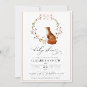 ウッドランドキツネフローラ水彩少女ベビーシャワー  招待状 (正面)