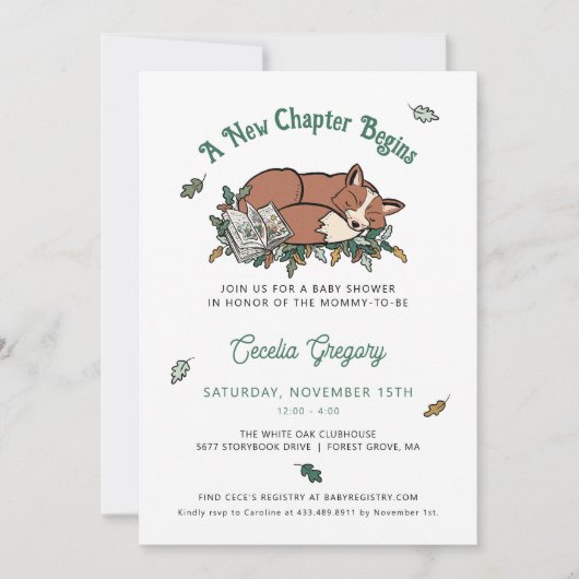 ウッドランドキツネブックをテーマにした赤ちゃんシャワー 招待状 (正面)