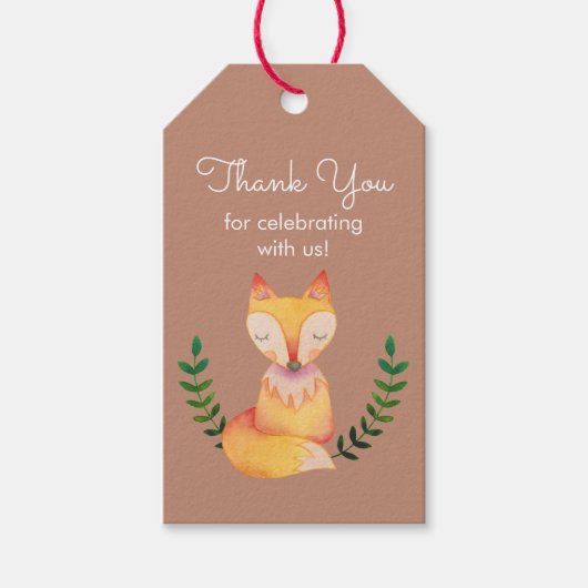 ウッドランドキツネベビーシャワーありがとうメッセージカード ギフトタグ (正面)