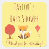 ウッドランドキツネベビーシャワーありがとう スクエアシール (正面)