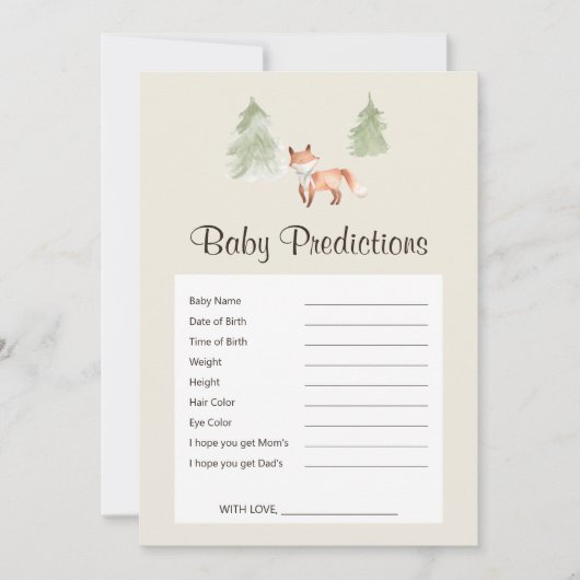 ウッドランドキツネベビーシャワーベビー予測ゲーム (正面)