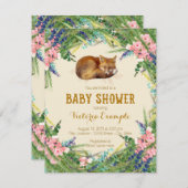 ウッドランドキツネベビーシャワー 招待状 (正面/裏面)