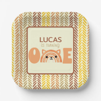 ウッドランドキツネボホーレインボーファースト誕生日 ペーパープレート