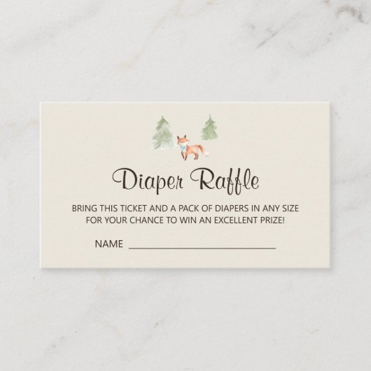 ウッドランドキツネボーイ赤ちゃんシャワーおむつラッフル エンクロージャーカード (正面)
