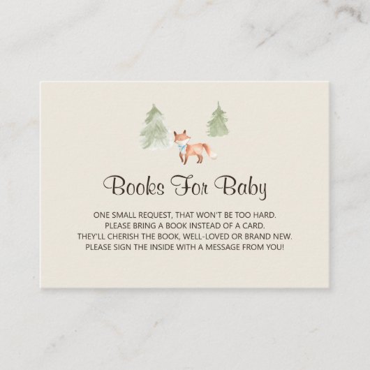ウッドランドキツネボーイ赤ちゃんシャワー予約リクエスト エンクロージャーカード (正面)