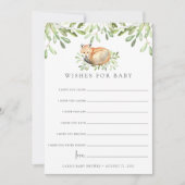 ウッドランドキツネ両面ベビーシャワーウィッシュカード 招待状 (正面)