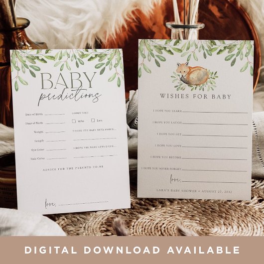 ウッドランドキツネ両面ベビーシャワーウィッシュカード 招待状