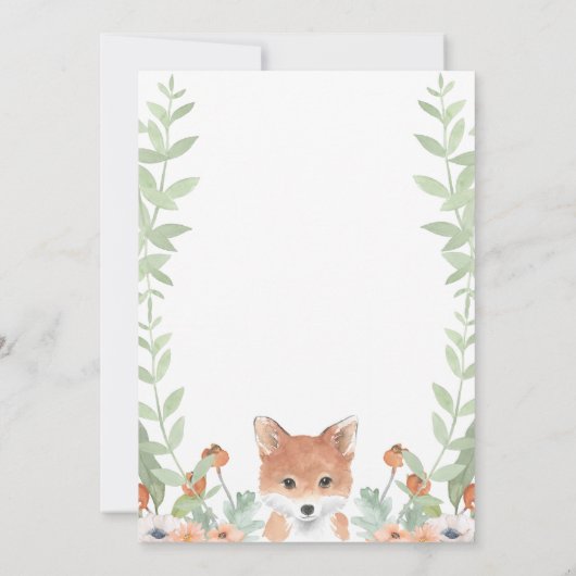 ウッドランドキツネ男の赤ちゃんスクリプトフローラベビーシャワー 招待状 (裏面)