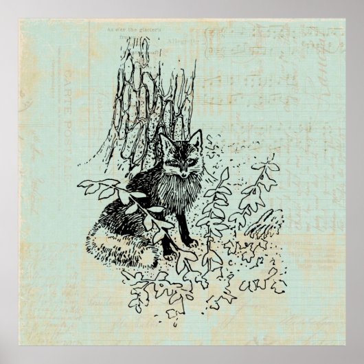 ウッドランドキツネ素朴ヴィンテージキツネアート ポスター (正面)