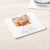 ウッドランドキツネ緑色水彩葉赤ちゃんシャワー スクエアペーパーコースター (アングル)