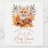 ウッドランドキツネ緑色水彩葉赤ちゃんシャワー ワインラベル (シングルラベル)