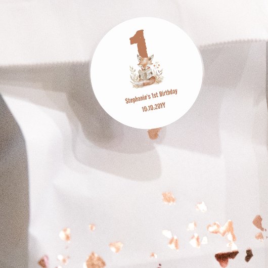 ウッドランドキツネ読ズA Book 1st Birthdayパーティー ラウンドシール