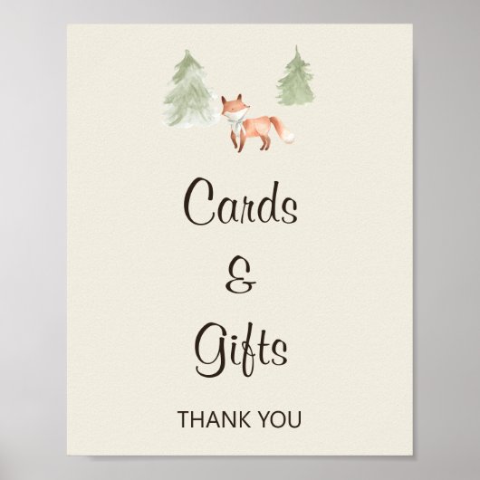ウッドランドキツネ赤ちゃんシャワーカード&ギフトサイン ポスター (正面)