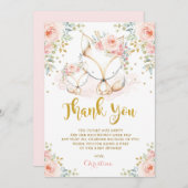 ウッドランドキツネ赤面金ゴールドフローラガールベイビーシャワーティ サンキューカード (正面/裏面)