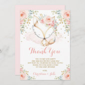 ウッドランドキツネ赤面金ゴールドフローラガールベビーシャワー サンキューカード (正面/裏面)