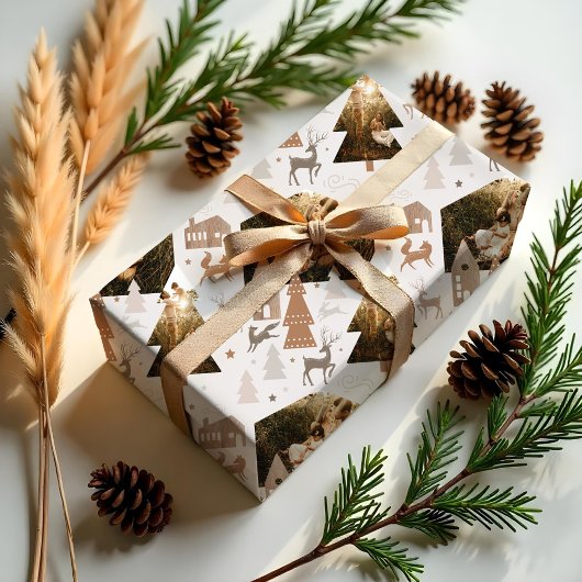 ウッドランドキツネ、ウサギ&トナカイ村2写真 ラッピングペーパー