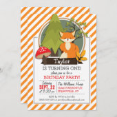 ウッドランドキツネ；オレンジと白ストライプ色 招待状 (正面/裏面)