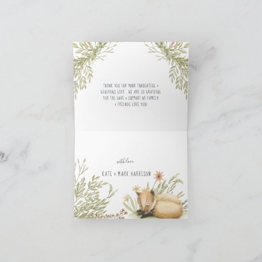 ウッドランドキツネ |森の赤ちゃんシャワーありがとう サンキューカード (内部)