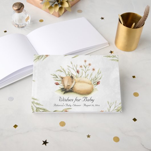 ウッドランドキツネ |森林動物の赤ちゃんシャワー ゲストブック (正面見開き)