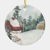 ウッドランドキャビン水彩画カスタム像写真 セラミックオーナメント (正面)