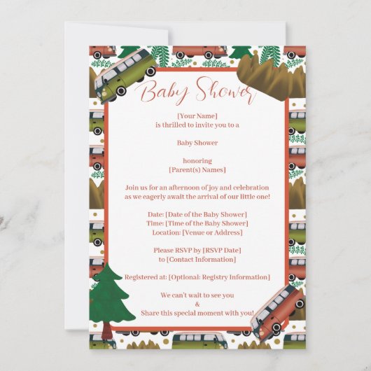 ウッドランドキャンパーニュートラルベビーシャワー 招待状 (正面)