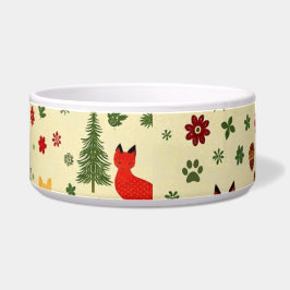 ウッドランドクリスマスの猫用ボウル ‐ 田舎風の動物たち ボウル