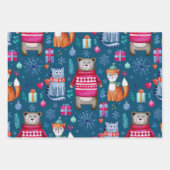 ウッドランドクリスマスウィンターフォレストベアキャットキツネ ラッピングペーパーシート (正面2)