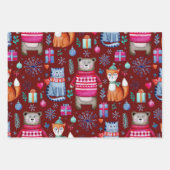 ウッドランドクリスマスウィンターフォレストベアキャットキツネ ラッピングペーパーシート (正面)