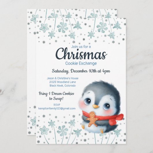 ウッドランドクリスマスクッキー交換パーティー 招待状 (正面/裏面)