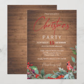 ウッドランドクリスマスパーティーレッド（鳥）ショウジョウコウカンチョウ招待状 招待状 (正面/裏面)