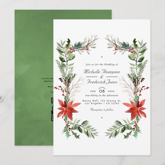 ウッドランドクリスマス QRコード RSVP ウェディング 招待状 (正面/裏面)