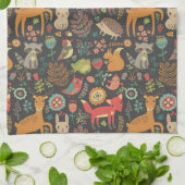 ウッドランドクリッターズコテージコアフォークアート キッチンタオル (折り畳み)