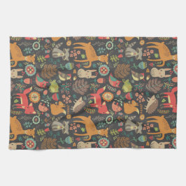 ウッドランドクリッターズコテージコアフォークアート キッチンタオル