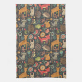 ウッドランドクリッターズコテージコアフォークアート キッチンタオル (縦)