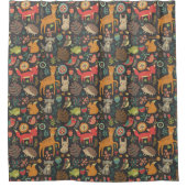 ウッドランドクリッターズコテージコアフォークアート シャワーカーテン (正面)