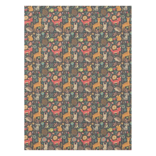 ウッドランドクリッターズコテージコアフォークアート テーブルクロス (正面)