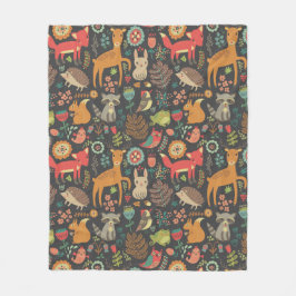 ウッドランドクリッターズコテージコアフォークアート フリースブランケット