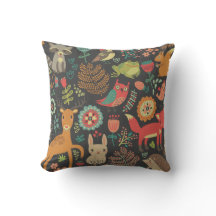 ウッドランドクリッターフォークアート装飾用クッション